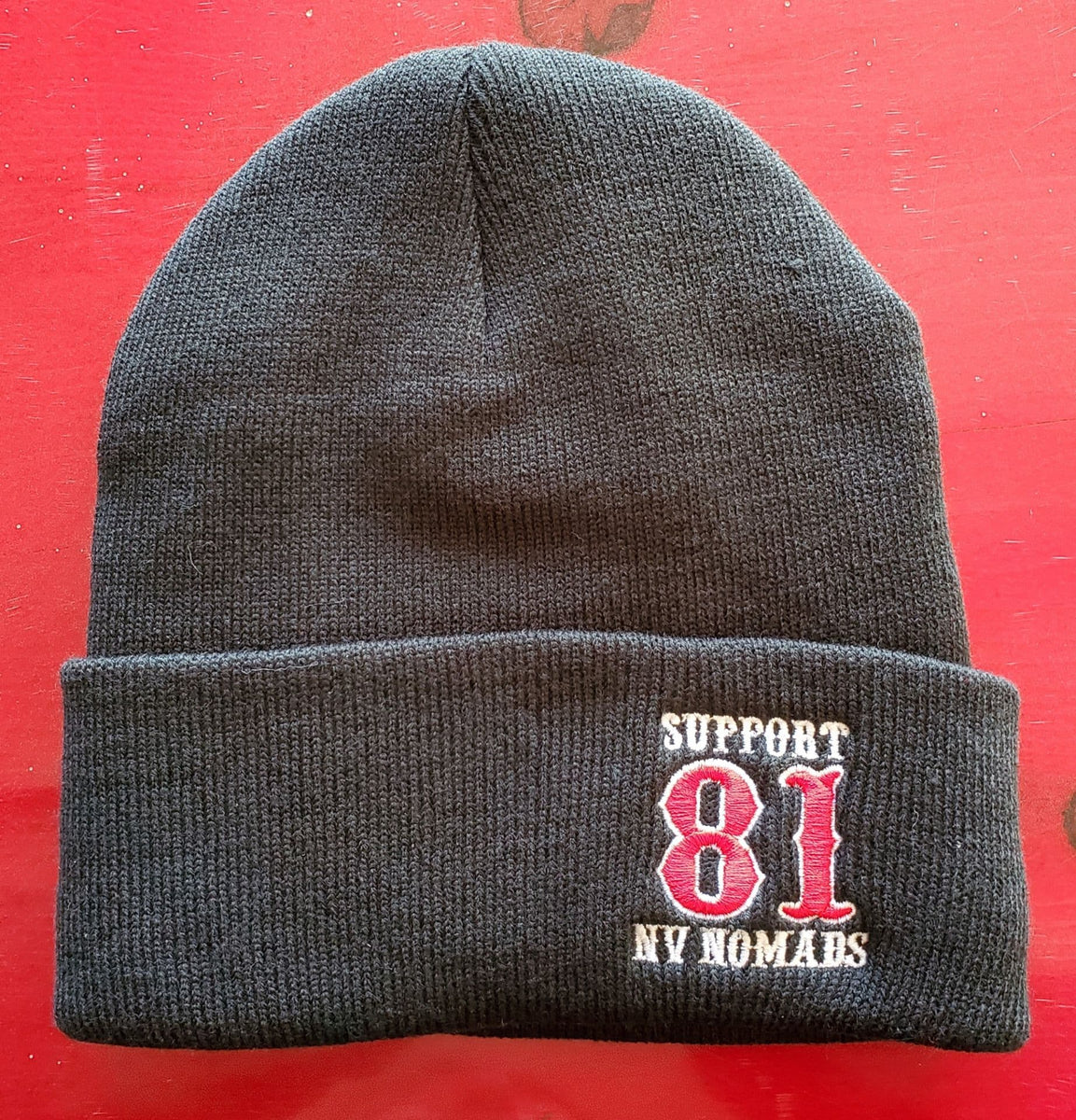 Beanie - 81 Support with Fleece No Itch Liner - Black w/ Red 81 – Nevada  Nomads Support Gear