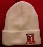 Beanie - 81 Support with Fleece No Itch Liner - White w/ Red 81 & 775