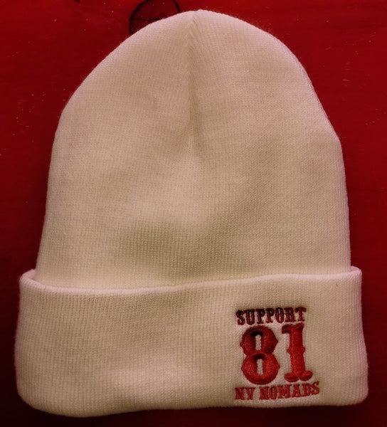Beanie - 81 Support with Fleece No Itch Liner - White w/ Red 81 & 775