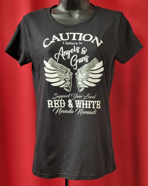 Angels and Guns Caution - Women's Short Sleeve T-Shirt - Black