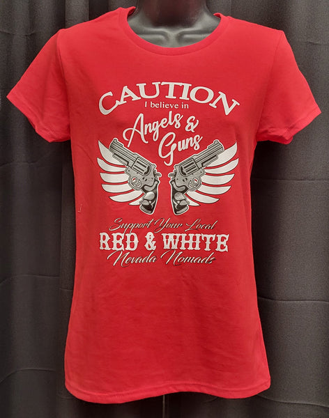 Angels and Guns Caution - Women's Short Sleeve T-Shirt - Red