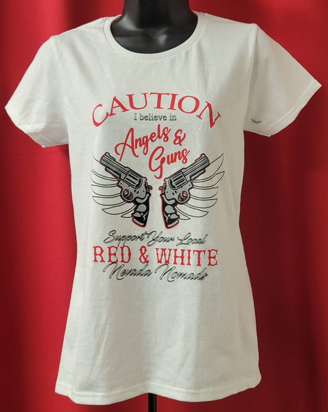 Angels and Guns Caution - Women's Short Sleeve T-Shirt - White